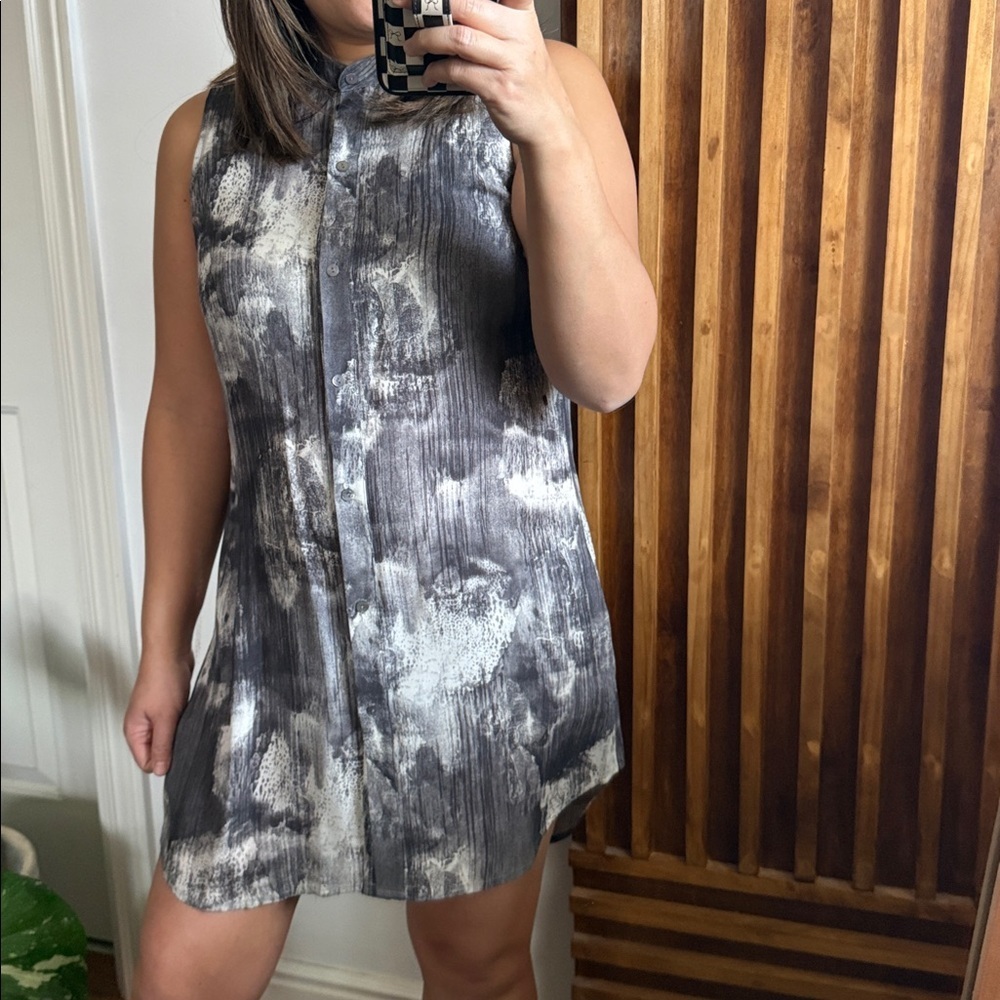Eileen Fisher 100% Silk Marled Grey Shirtdress. XS run big - Picture 9 of 9